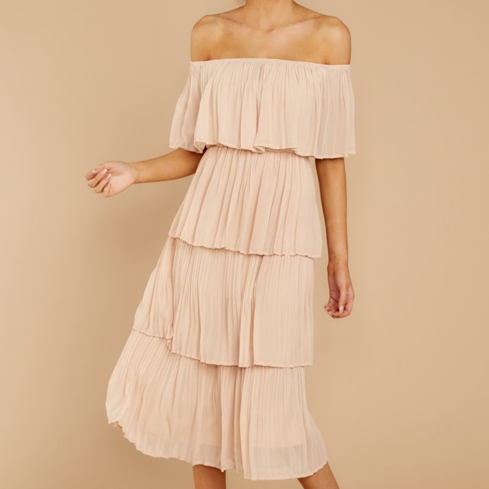 Beige/Taupe Tiered Midi Dress